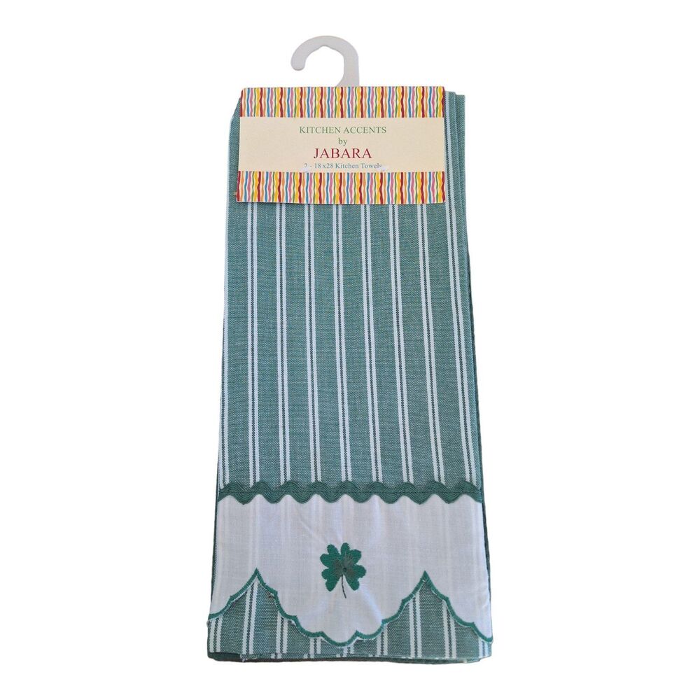 Set of 2 Shamrock Kitchen Towels Cotton Vintage Irish Lucky Clover NWT Jabara